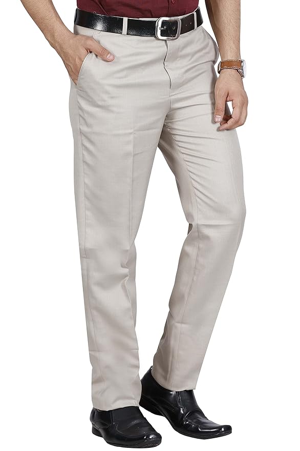 Men's Solid Formal Regular Fit Wrinkle Free PolyViscose Trousers