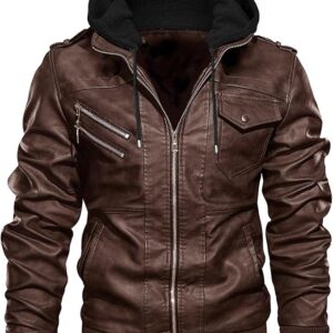 Men's Black Faux Leather Jacket with Zipper